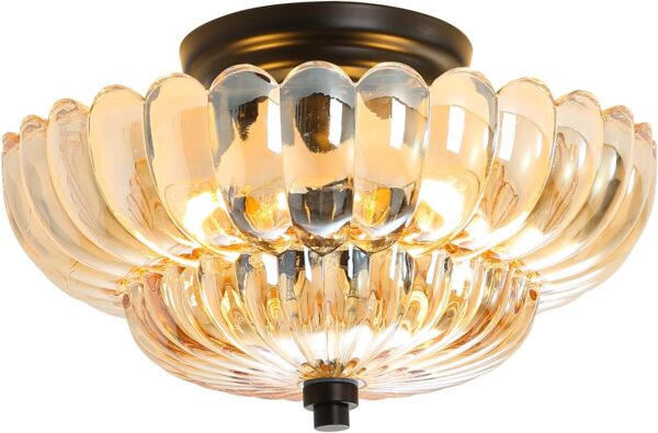 Ceiling Lights Semi Flush Mount Ceiling Light Brown Glass Chandeliers Black Base Modern