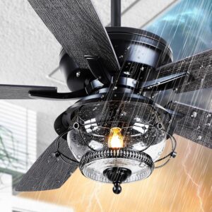 Asyko Outdoor Ceiling Fans with Light and Remote - 52 Inch Waterproof Wet Rated Ceiling Fan