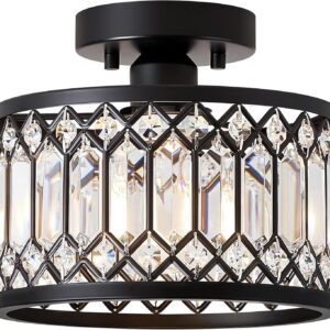 Crystal Black Ceiling Light, Modern Semi Flush Mount Ceiling Lighting Fixture