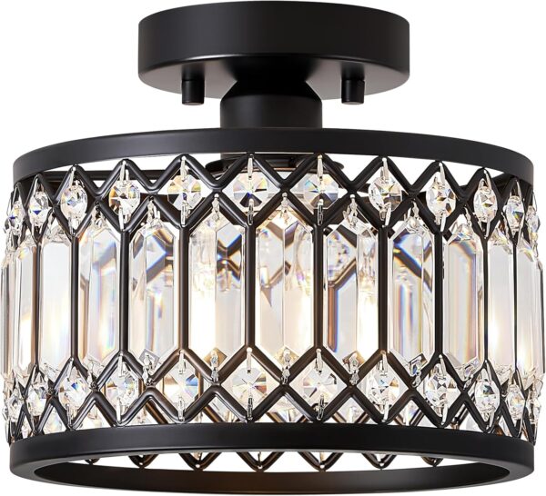 Crystal Black Ceiling Light, Modern Semi Flush Mount Ceiling Lighting Fixture